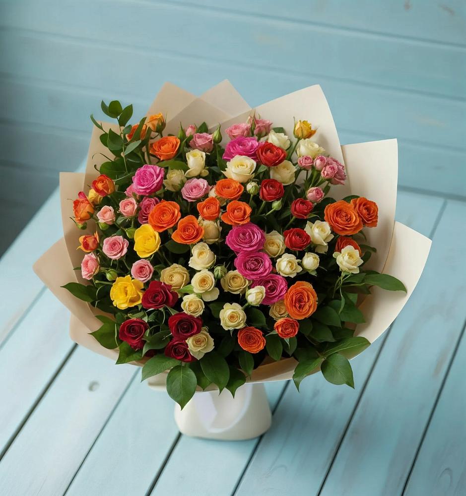 Букет Микс из разноцветных кустовых роз в Чистые Боры